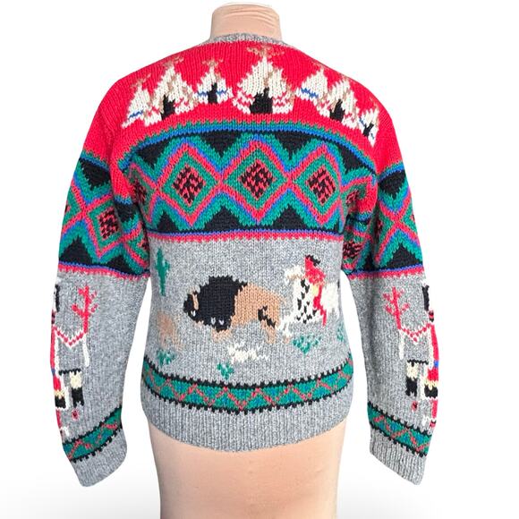 Vintage Skyr Sportswear Shetland Wool Western Knit Cardigan Medium Folk Art - Picture 4 of 13